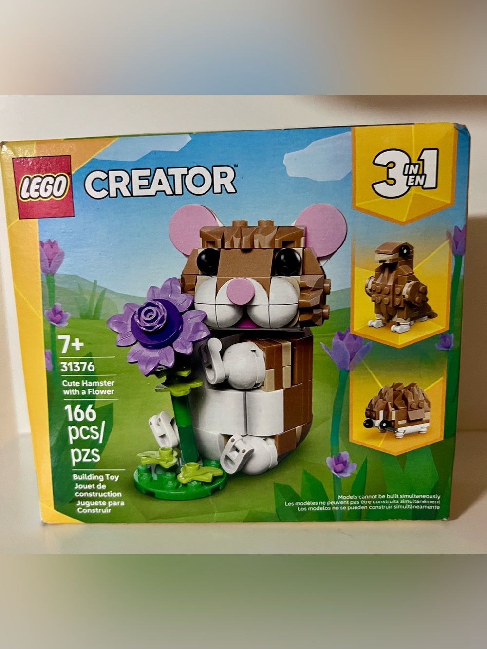 Brown & White Hamster Building Toy with Purple Flower